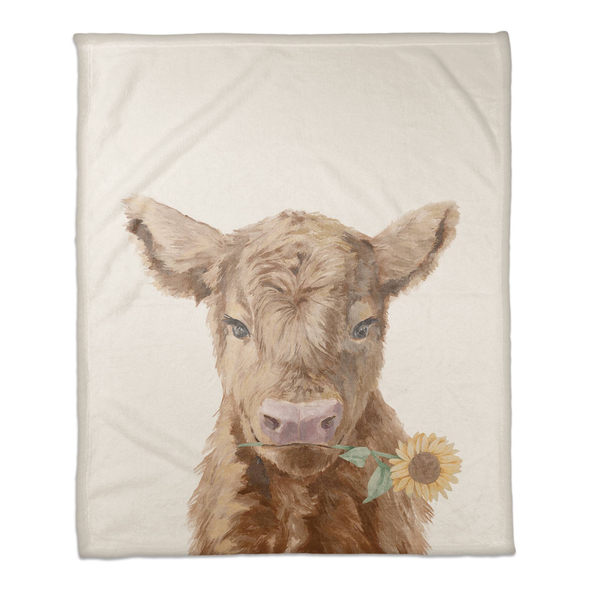 50" x 60" Baby Highland Cow Sunflower Coral Fleece Blanket
